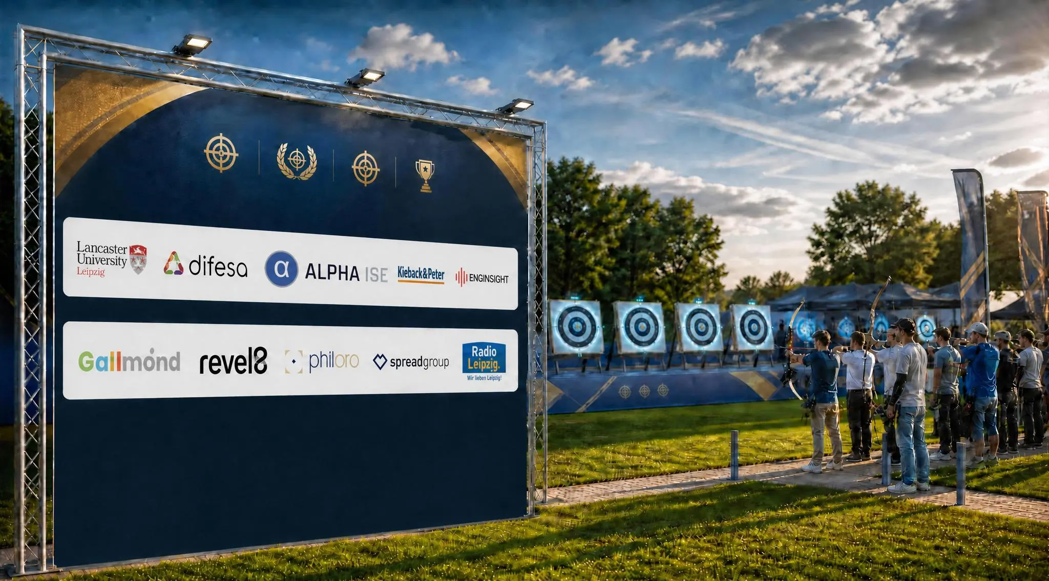 Cyber Archery Championship – Sponsorenwand am Bogenstand