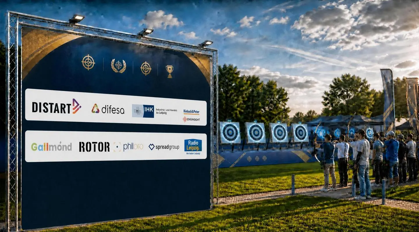 Cyber Archery Championship – Sponsorenwand am Bogenstand