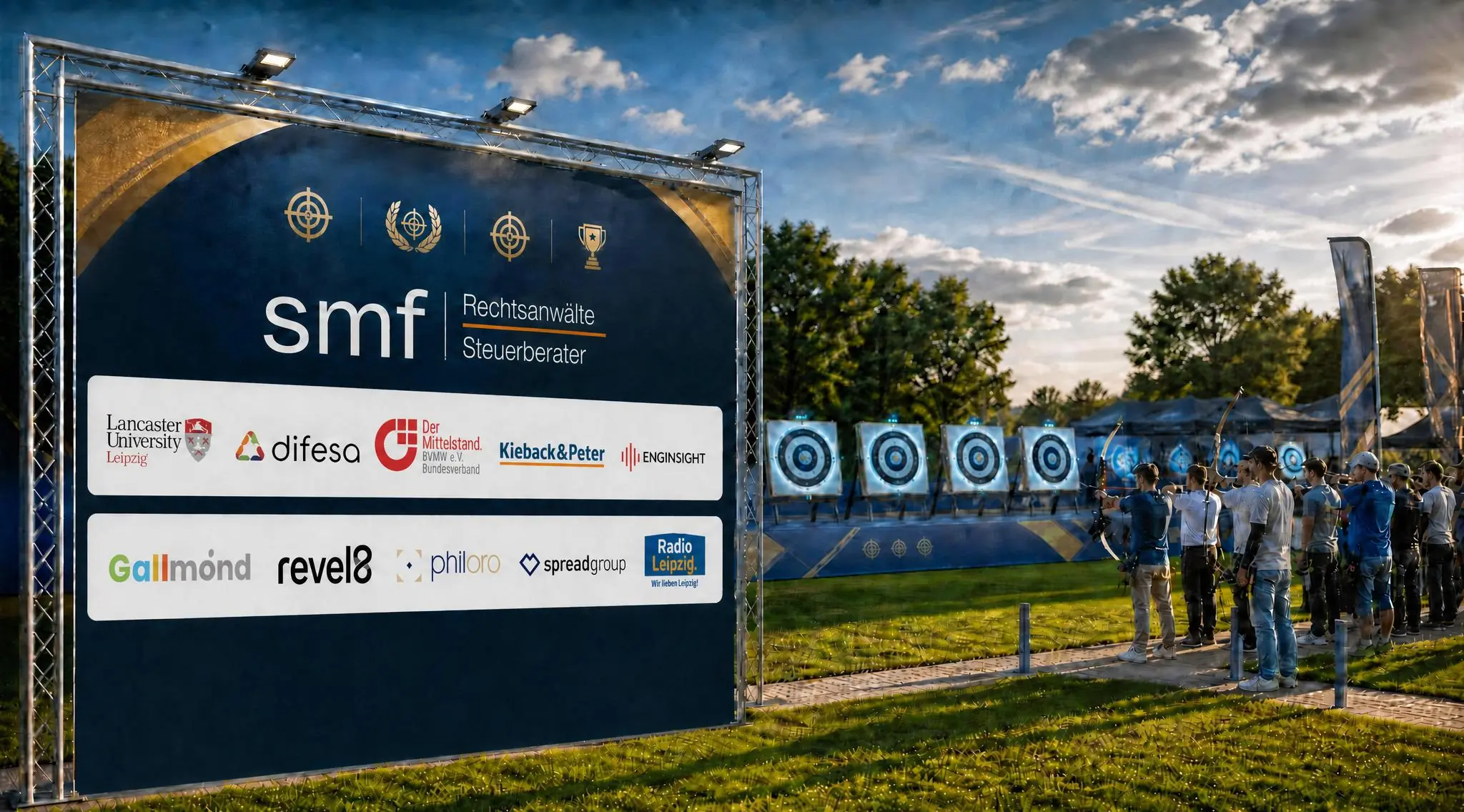 Cyber Archery Championship – Sponsorenwand am Bogenstand